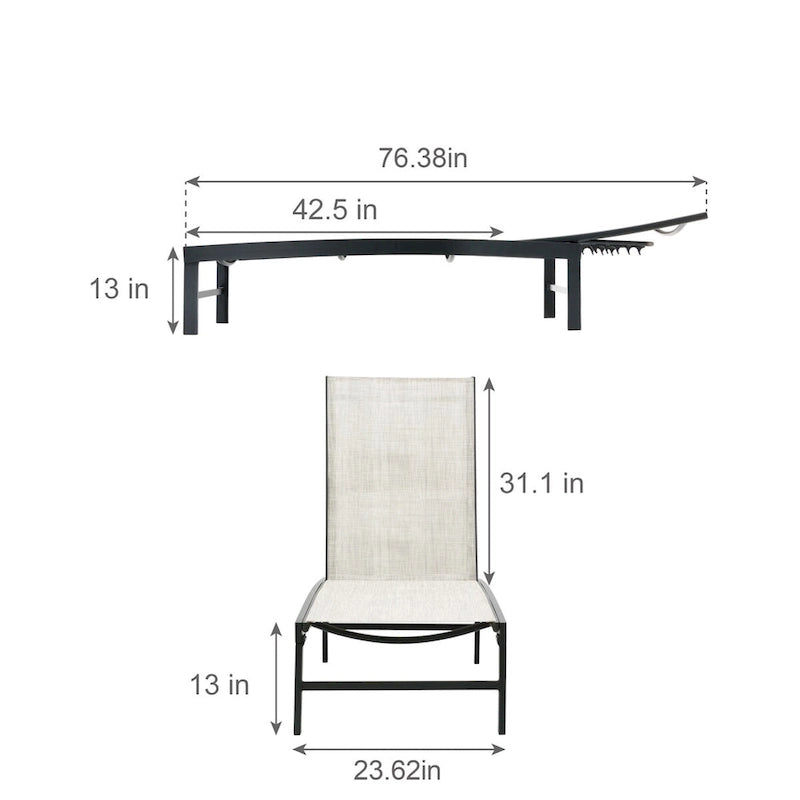 VredHom Outdoor Patio Adjustable Aluminum Chaise Lounges (Set of 4) - 76.38 L x 23.62 W x 13 H