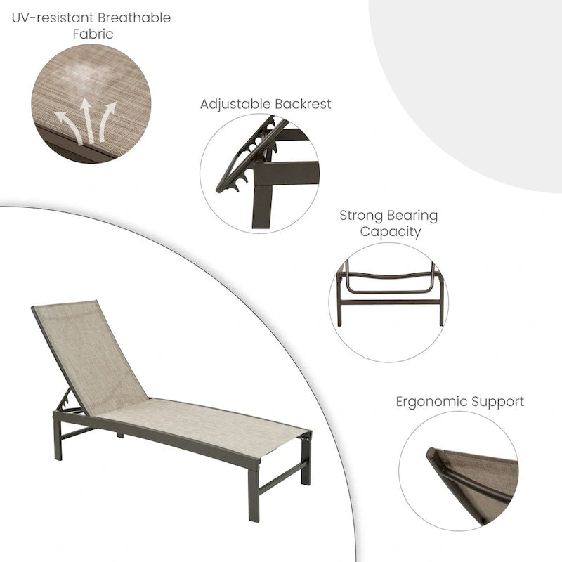 VredHom Outdoor Patio Adjustable Aluminum Chaise Lounges (Set of 4) - 76.38 L x 23.62 W x 13 H