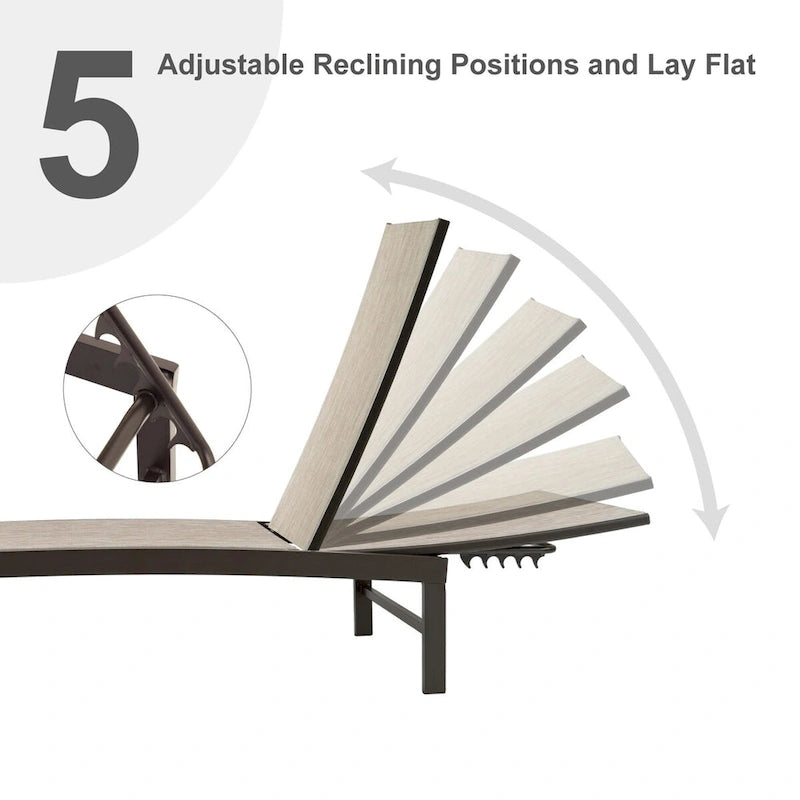 VredHom Outdoor Patio Adjustable Aluminum Chaise Lounges (Set of 4) - 76.38 L x 23.62 W x 13 H