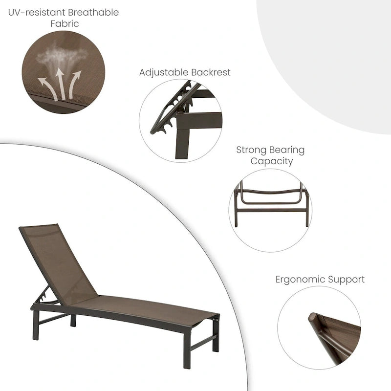 VredHom Outdoor Patio Adjustable Aluminum Chaise Lounges (Set of 4) - 76.38 L x 23.62 W x 13 H