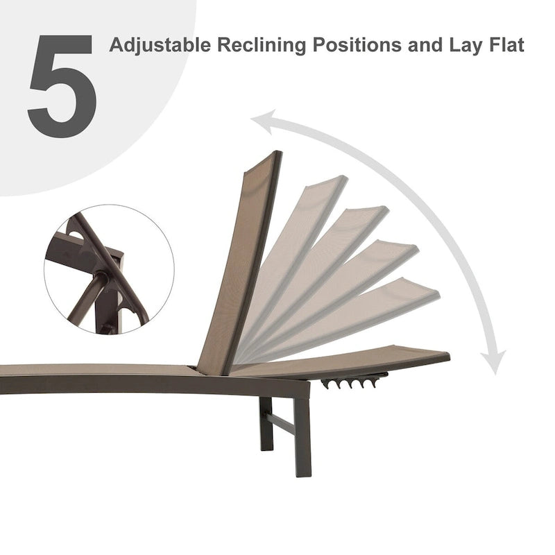 VredHom Outdoor Patio Adjustable Aluminum Chaise Lounges (Set of 4) - 76.38 L x 23.62 W x 13 H