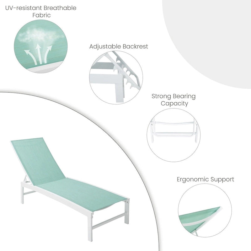 VredHom Outdoor Patio Adjustable Aluminum Chaise Lounges (Set of 4) - 76.38 L x 23.62 W x 13 H