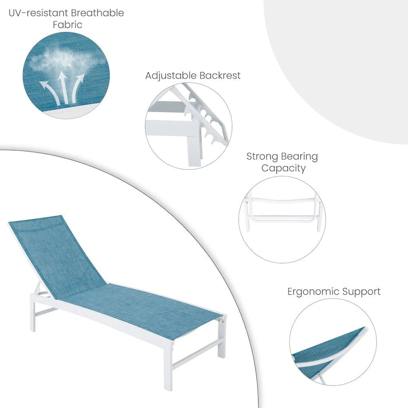 VredHom Outdoor Patio Adjustable Aluminum Chaise Lounges (Set of 4) - 76.38 L x 23.62 W x 13 H