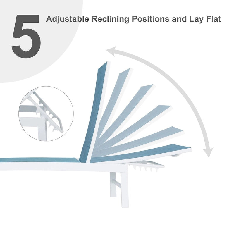VredHom Outdoor Patio Adjustable Aluminum Chaise Lounges (Set of 4) - 76.38 L x 23.62 W x 13 H