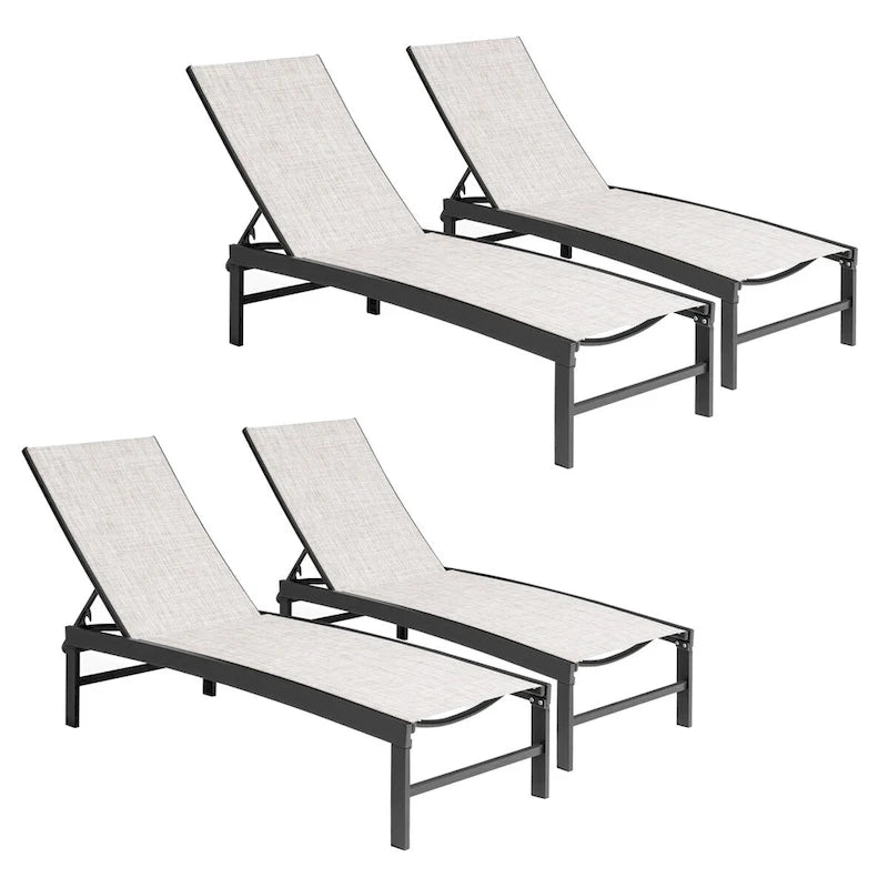 VredHom Outdoor Patio Adjustable Aluminum Chaise Lounges (Set of 4) - 76.38 L x 23.62 W x 13 H