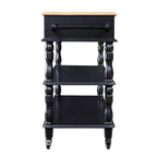Rolling OAK Wood Top Kitchen Cart with Wine Rack and 2 Drawers