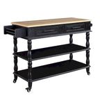 Rolling OAK Wood Top Kitchen Cart with Wine Rack and 2 Drawers