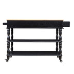 Rolling OAK Wood Top Kitchen Cart with Wine Rack and 2 Drawers