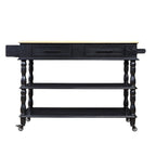 Rolling OAK Wood Top Kitchen Cart with Wine Rack and 2 Drawers