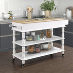 Rolling OAK Wood Top Kitchen Cart with Wine Rack and 2 Drawers