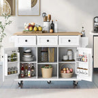 Kitchen Cart with Rubber Wood Drop-Leaf Countertop , Internal Storage Racks
