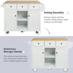 Kitchen Cart with Rubber Wood Drop-Leaf Countertop , Internal Storage Racks