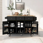 Kitchen Cart with Rubber Wood Drop-Leaf Countertop , Internal Storage Racks