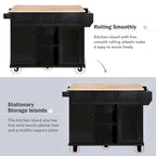 Kitchen Cart with Rubber Wood Drop-Leaf Countertop , Internal Storage Racks