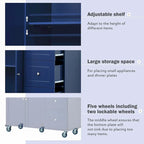 Rolling Mobile Kitchen Island with Drop Leaf - Solid Wood Top, Locking Wheels & Storage Cabinet 52.7 Inch Width(Dark blue)