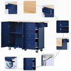 Rolling Mobile Kitchen Island with Drop Leaf - Solid Wood Top, Locking Wheels & Storage Cabinet 52.7 Inch Width(Dark blue)