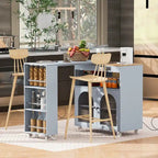 Rolling Kitchen Island With Extended Table,with LED Lights,Glass Doors