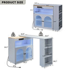 Rolling Kitchen Island With Extended Table,with LED Lights,Glass Doors