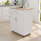 Kitchen Island Table/Buffet /Sideboard with Lockable Castors and Towel Rack