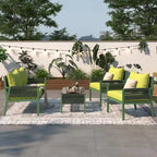 4-Piece Rope Conversation Set with Slatted Tempered Glass Top and Thick Cushion