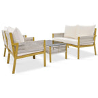 4-Piece Rope Conversation Set with Slatted Tempered Glass Top and Thick Cushion