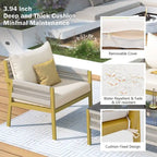4-Piece Rope Conversation Set with Slatted Tempered Glass Top and Thick Cushion