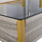 4-Piece Rope Conversation Set with Slatted Tempered Glass Top and Thick Cushion