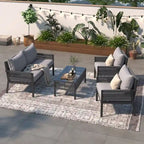 4-Piece Rope Conversation Set with Slatted Tempered Glass Top and Thick Cushion