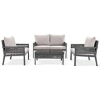 4-Piece Rope Conversation Set with Slatted Tempered Glass Top and Thick Cushion