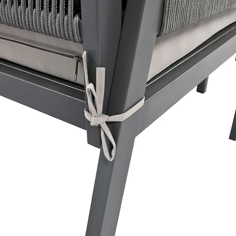 4-Piece Rope Conversation Set with Slatted Tempered Glass Top and Thick Cushion