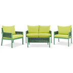 4-Piece Rope Conversation Set with Slatted Tempered Glass Top and Thick Cushion