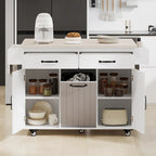 Kitchen Island with Trash Can Storage Cabinet, Drop-Leaf Cart, Spice&Towel Rack, Rolling Cart On Wheels with Adjustable Shelf