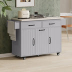 Kitchen Island with Trash Can Storage Cabinet, Drop-Leaf Cart, Spice&Towel Rack, Rolling Cart On Wheels with Adjustable Shelf