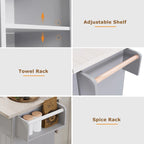Kitchen Island with Trash Can Storage Cabinet, Drop-Leaf Cart, Spice&Towel Rack, Rolling Cart On Wheels with Adjustable Shelf