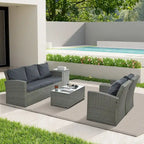 Patio Furniture, Outdoor Furniture, Seasonal PE Wicker Furniture,5 Set Wicker Furniture With Tempered Glass Table Top