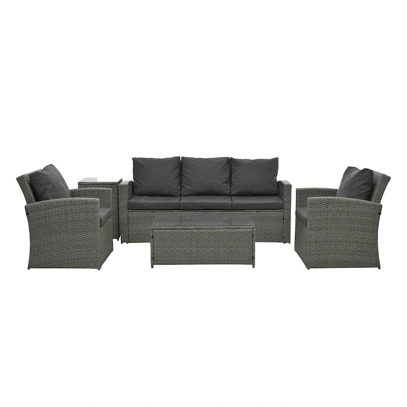 Patio Furniture, Outdoor Furniture, Seasonal PE Wicker Furniture,5 Set Wicker Furniture With Tempered Glass Table Top