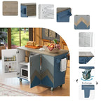 Retro Mountain Wood Kitchen Island with Drop Leaf, Storage Rack
