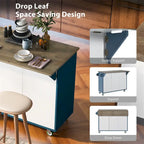Retro Mountain Wood Kitchen Island with Drop Leaf, Storage Rack