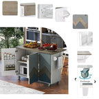 Retro Mountain Wood Kitchen Island with Drop Leaf, Storage Rack
