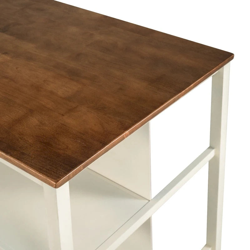 Solid Wood 45 Stationary Kitchen Island with Prep Table and Shelves