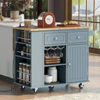 Kitchen Island Cart with Wheels ,Power Outlet, Drop Leaf, Wine Rack