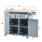 Kitchen Island Cart with Wheels ,Power Outlet, Drop Leaf, Wine Rack