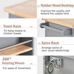 Wood Rolling Kitchen Island with 2 Drawers and 3 Open Compartments