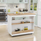 Wood Rolling Kitchen Island with 2 Drawers and 3 Open Compartments