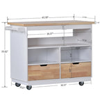Wood Rolling Kitchen Island with 2 Drawers and 3 Open Compartments