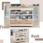Wood Rolling Kitchen Island with 2 Drawers and 3 Open Compartments