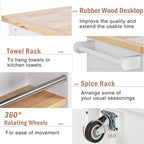 Wood Rolling Kitchen Island with 2 Drawers and 3 Open Compartments