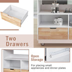 Wood Rolling Kitchen Island with 2 Drawers and 3 Open Compartments