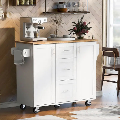 50 in. W Kitchen Island with 3 Drawer, 2 Slide-Out Shelf and Internal Storage Rack
