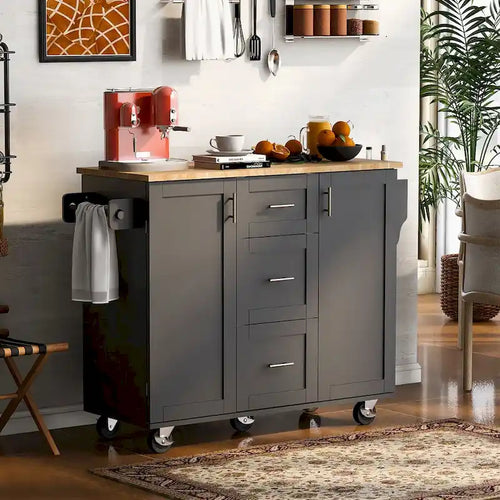 50 in. W Kitchen Island with 3 Drawer, 2 Slide-Out Shelf and Internal Storage Rack